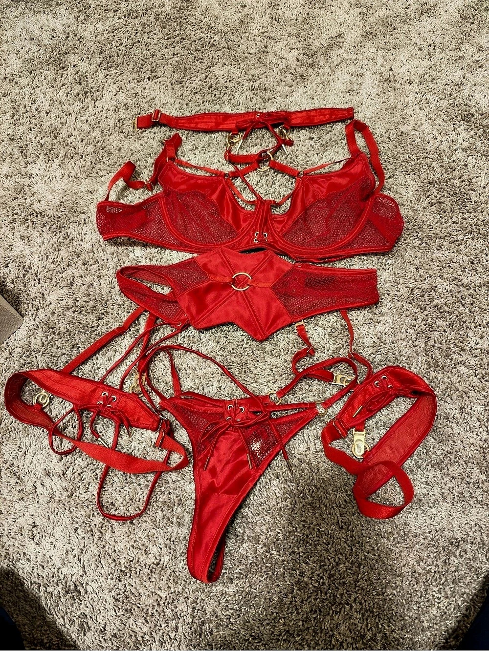 Honey Birdette Kylah Red Strappy Lingerie Set Size